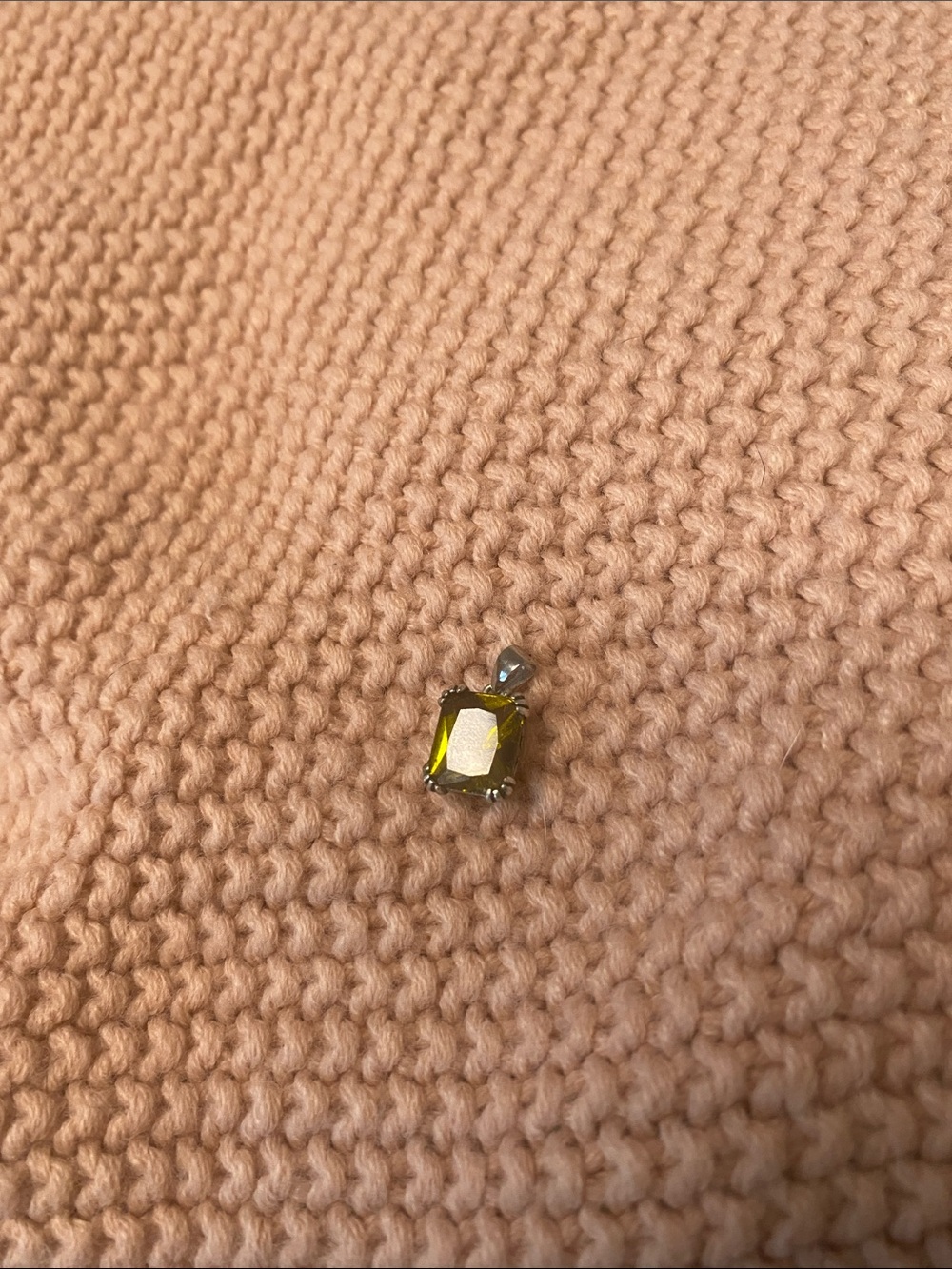 Vintage 925 Sterling Silver Emerald Cut Olive Green Pendant (No Chain)